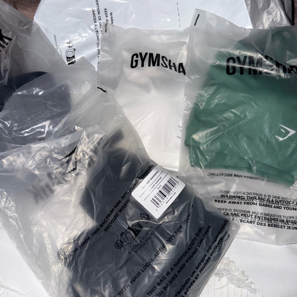 Gymshark Bandeau Collection in Black, White, Green, and Navy x4 Small